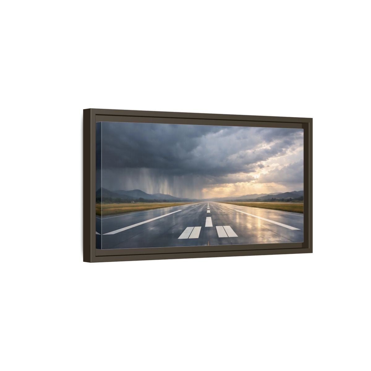 Landscape Nature Airport Runway Stormy Sky - Framed Canvas Wall Art Print - YesArtYes