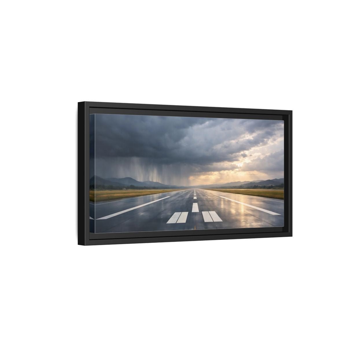 Landscape Nature Airport Runway Stormy Sky - Framed Canvas Wall Art Print - YesArtYes