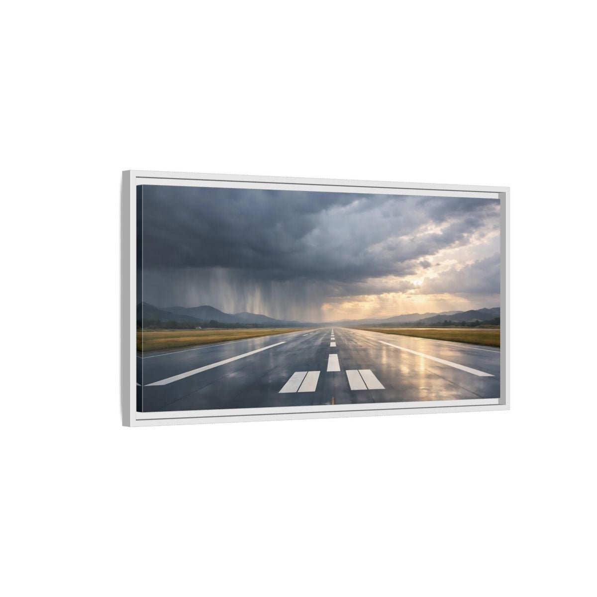 Landscape Nature Airport Runway Stormy Sky - Framed Canvas Wall Art Print - YesArtYes