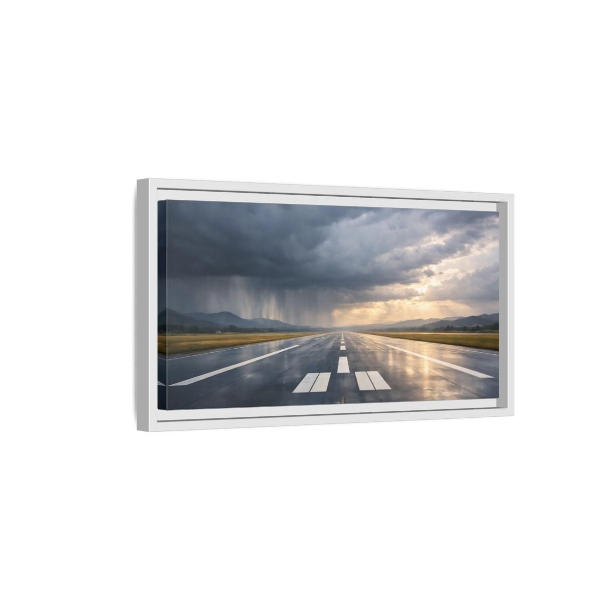 Landscape Nature Airport Runway Stormy Sky - Framed Canvas Wall Art Print - YesArtYes