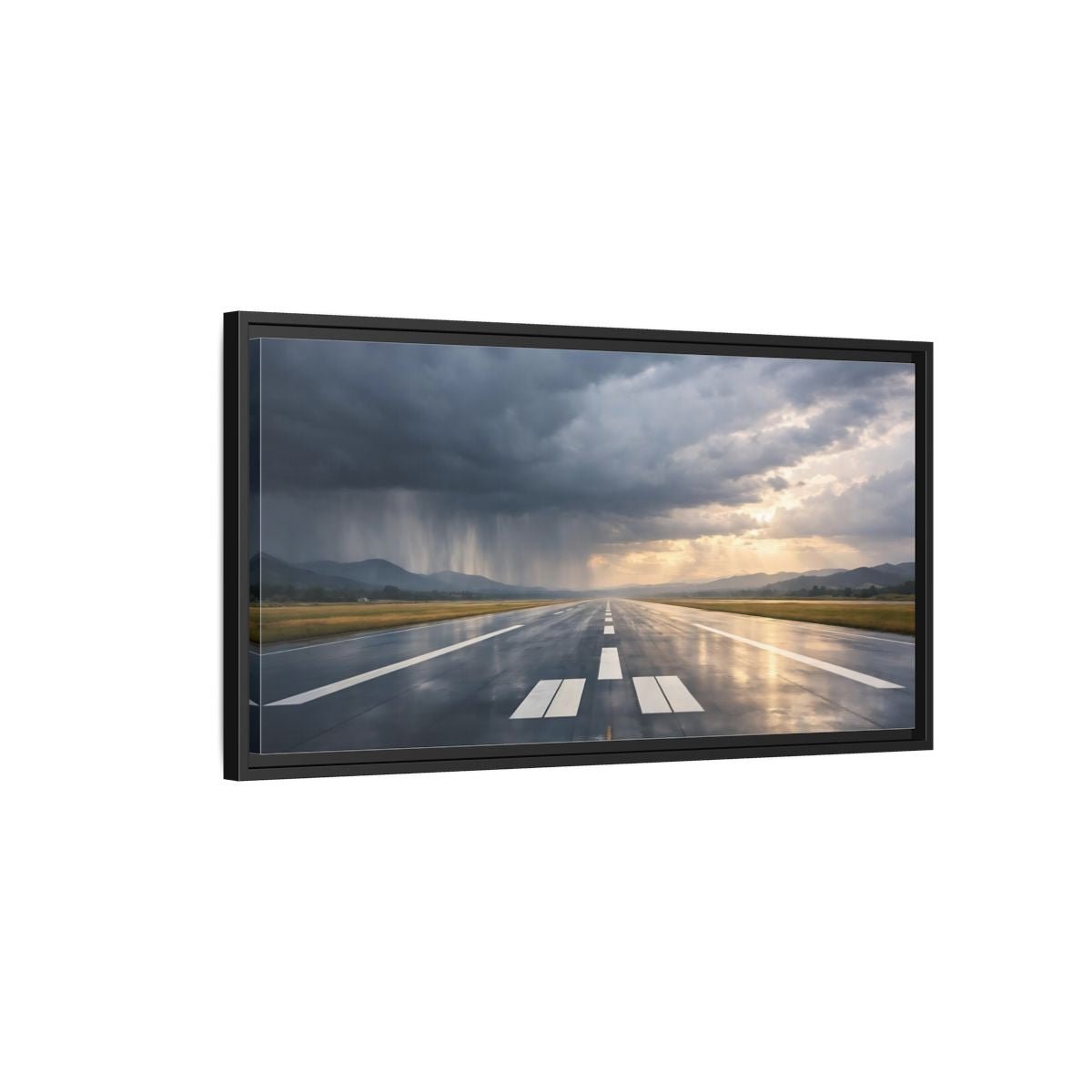 Landscape Nature Airport Runway Stormy Sky - Framed Canvas Wall Art Print - YesArtYes