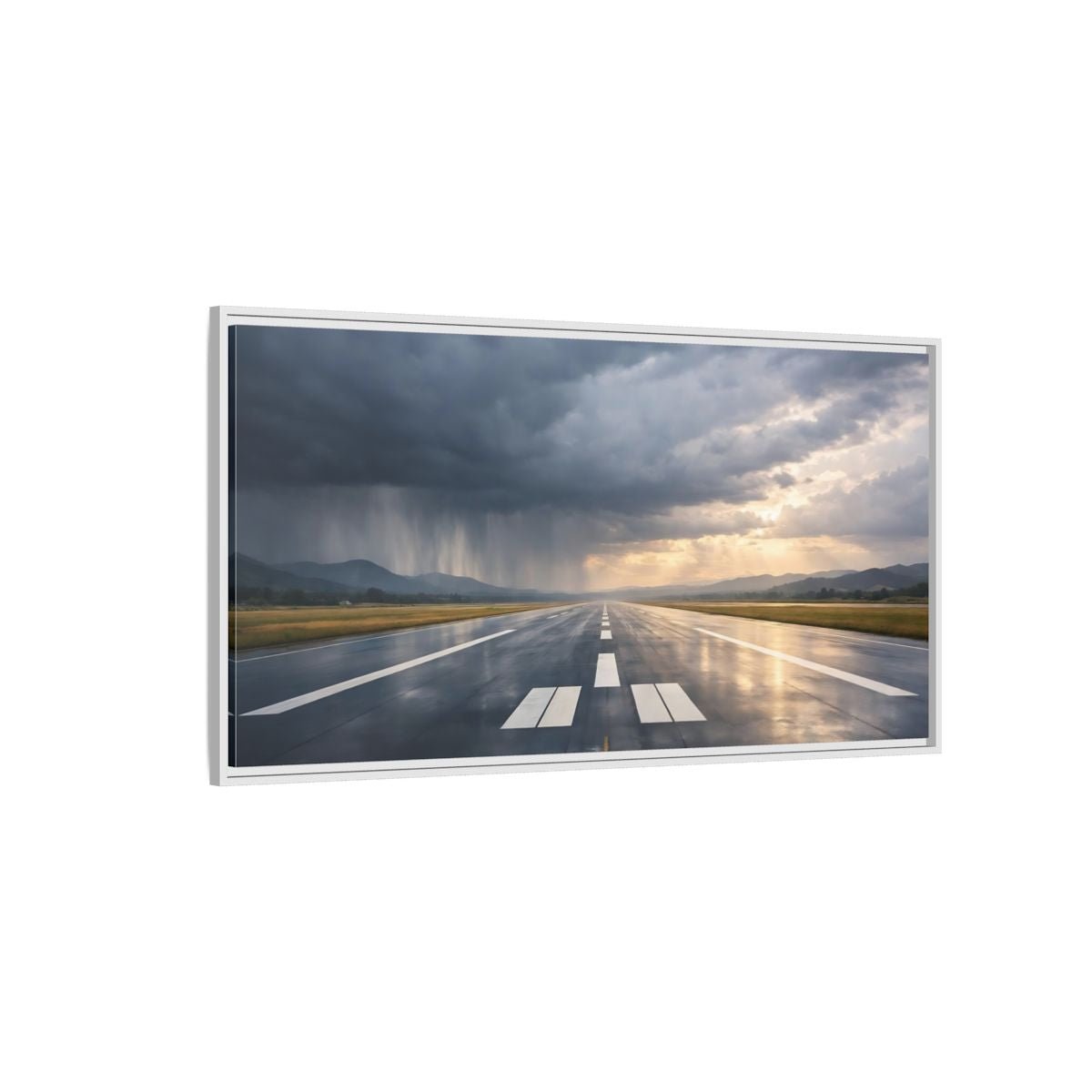 Landscape Nature Airport Runway Stormy Sky - Framed Canvas Wall Art Print - YesArtYes
