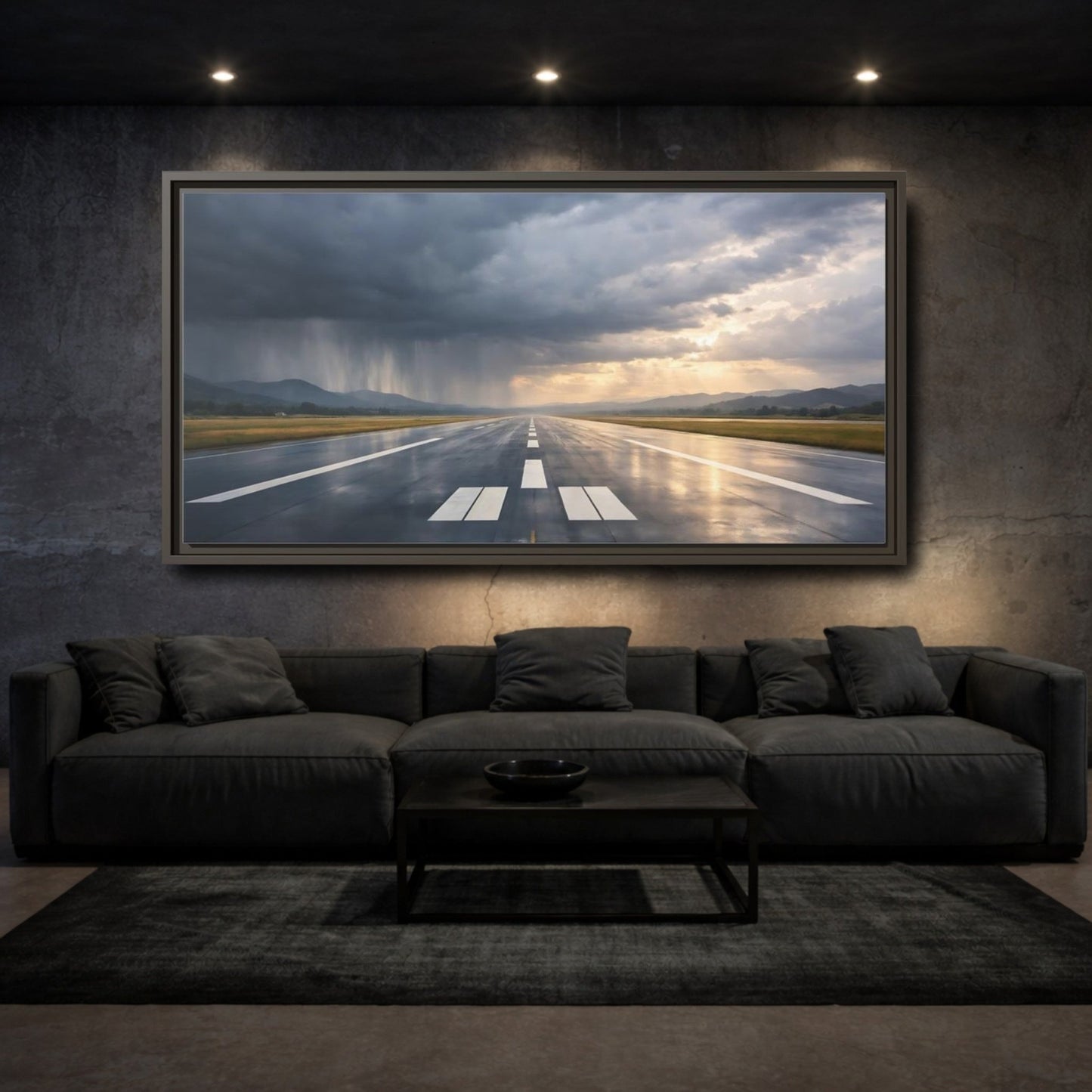 Landscape Nature Airport Runway Stormy Sky - Framed Canvas Wall Art Print - YesArtYes
