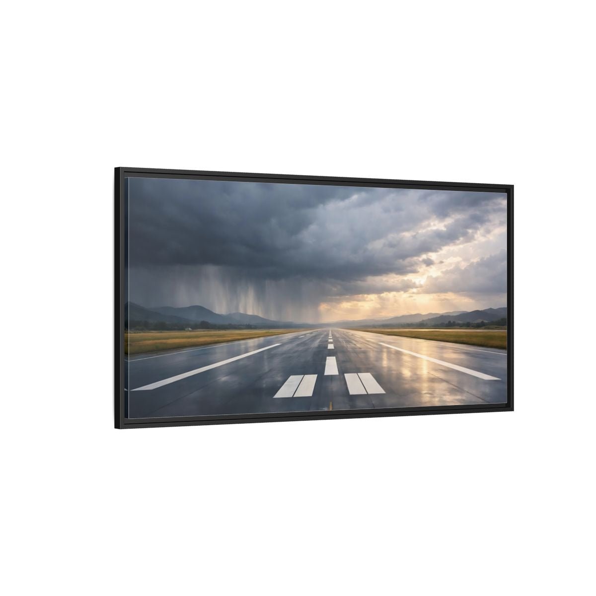 Landscape Nature Airport Runway Stormy Sky - Framed Canvas Wall Art Print - YesArtYes