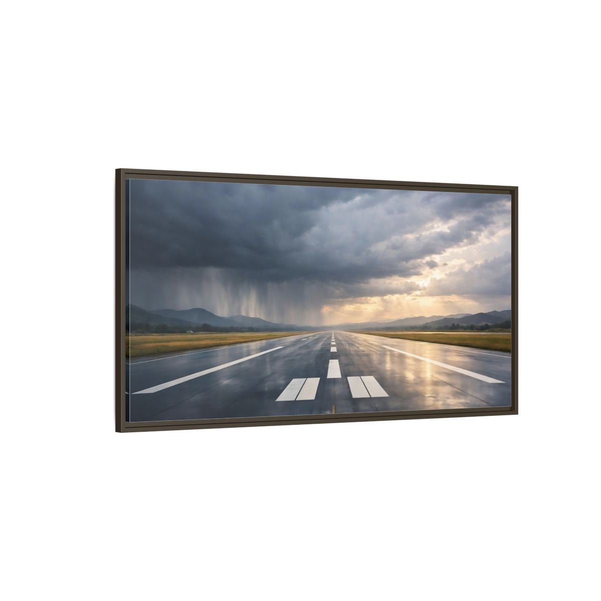 Landscape Nature Airport Runway Stormy Sky - Framed Canvas Wall Art Print - YesArtYes