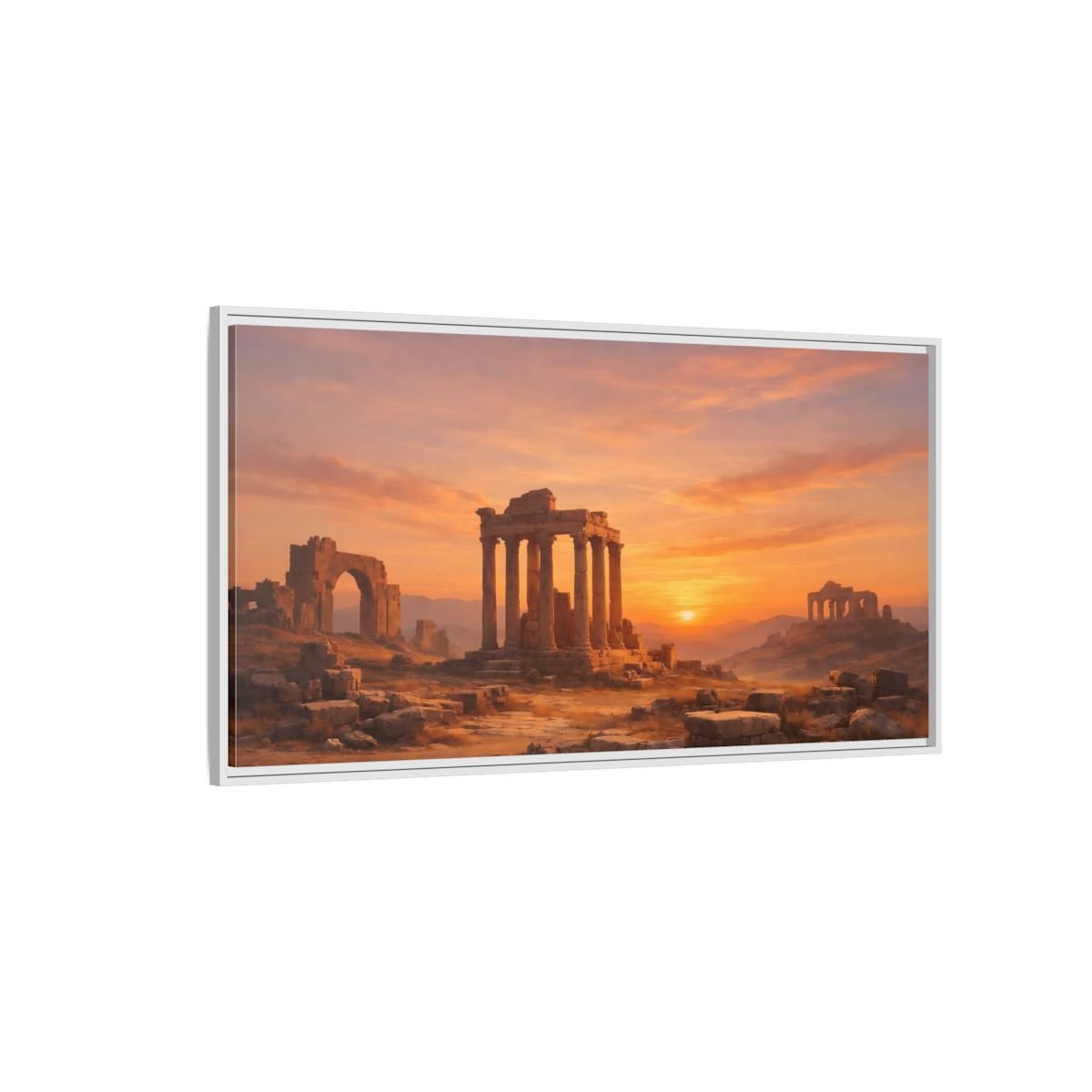 Landscape Nature Ancient Ruins Orange Sunset - Framed Canvas Wall Art Print - YesArtYes