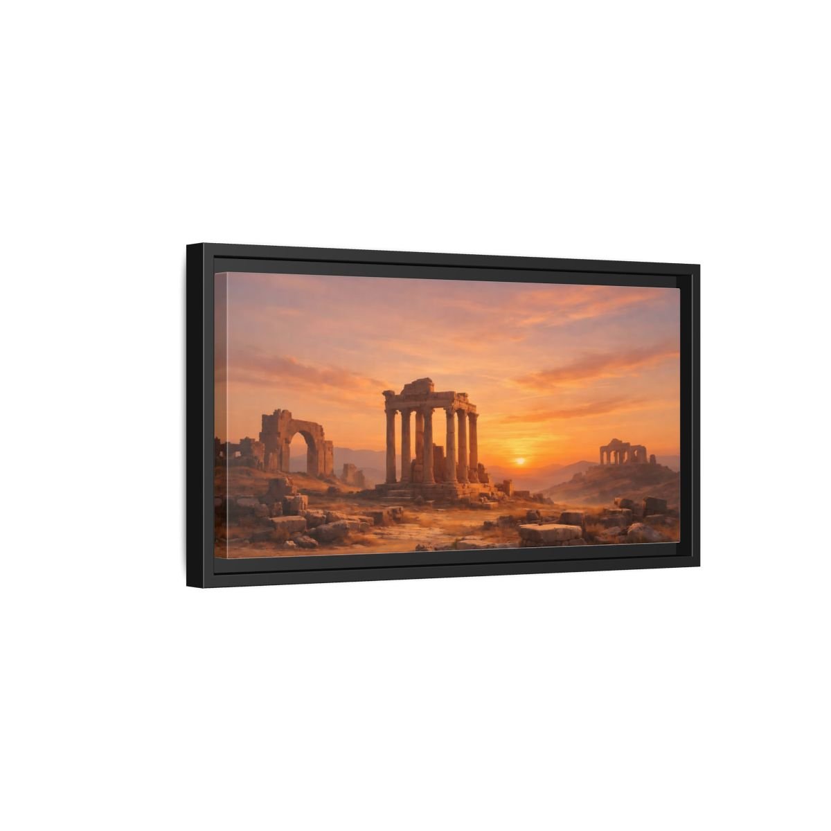 Landscape Nature Ancient Ruins Orange Sunset - Framed Canvas Wall Art Print - YesArtYes