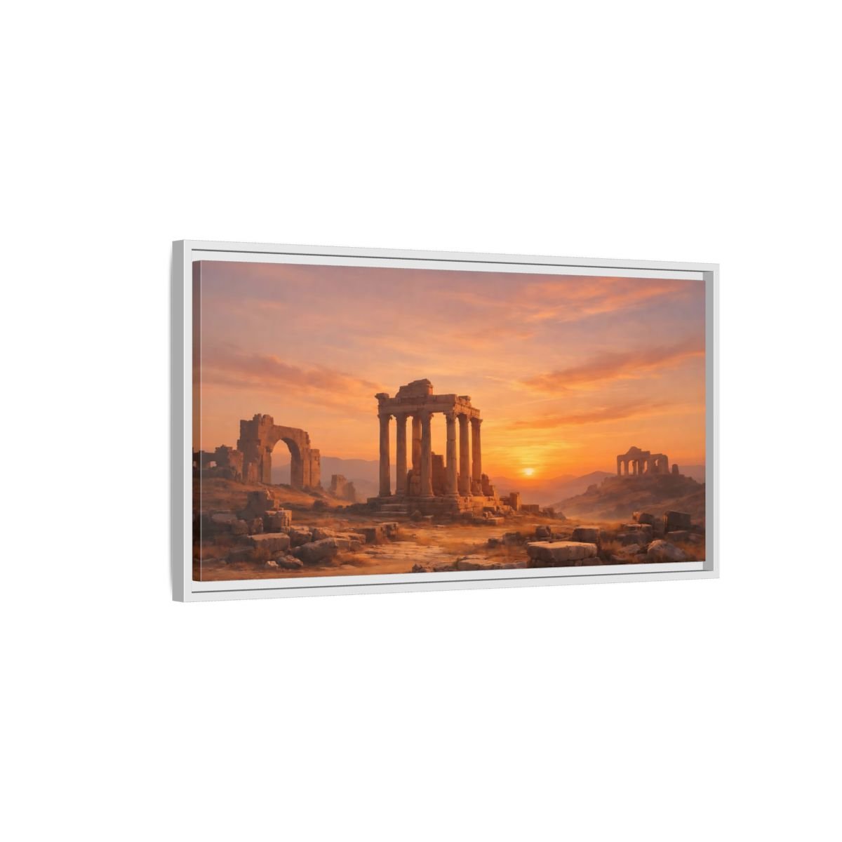 Landscape Nature Ancient Ruins Orange Sunset - Framed Canvas Wall Art Print - YesArtYes