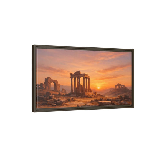 Landscape Nature Ancient Ruins Orange Sunset - Framed Canvas Wall Art Print - YesArtYes