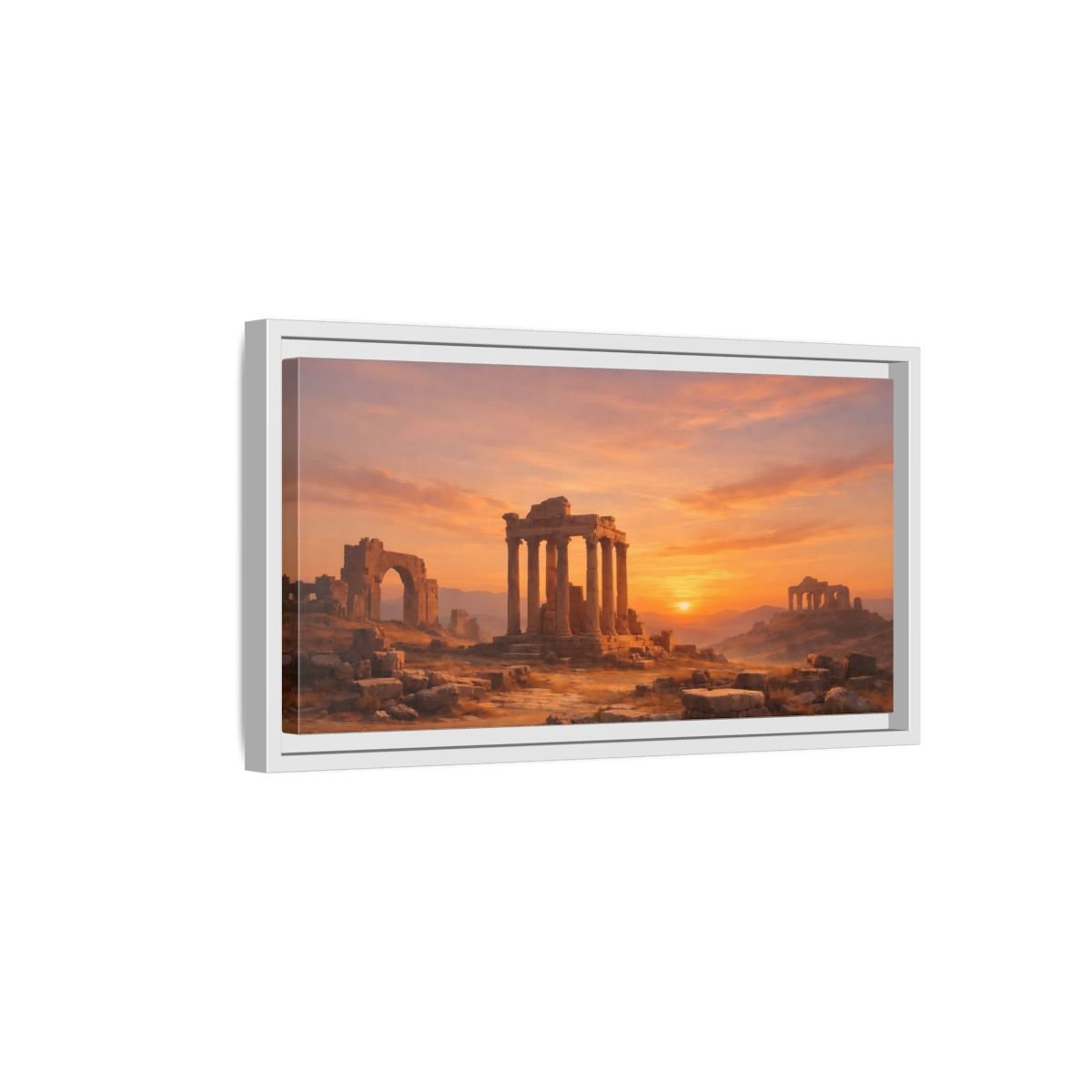 Landscape Nature Ancient Ruins Orange Sunset - Framed Canvas Wall Art Print - YesArtYes