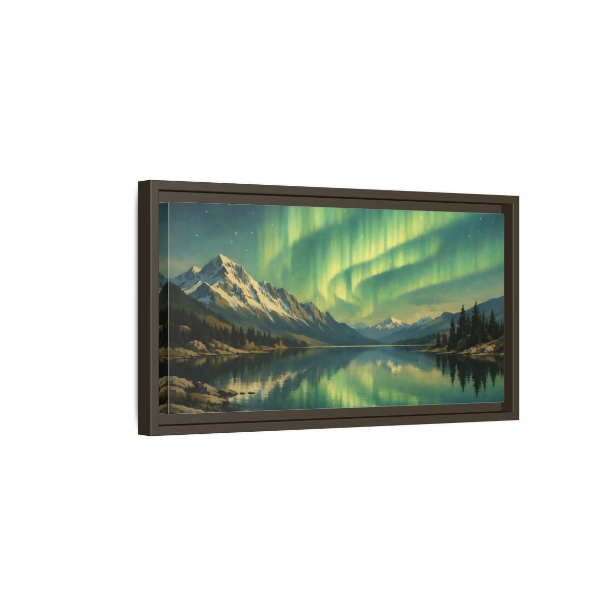 Landscape Nature Aurora Borealis Green - Framed Canvas Wall Art Print - YesArtYes