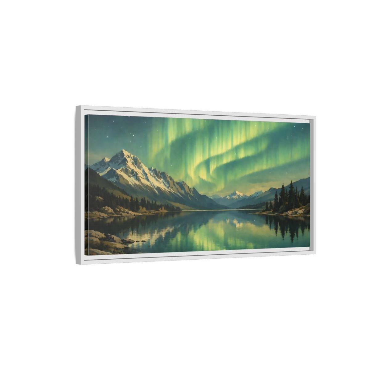 Landscape Nature Aurora Borealis Green - Framed Canvas Wall Art Print - YesArtYes