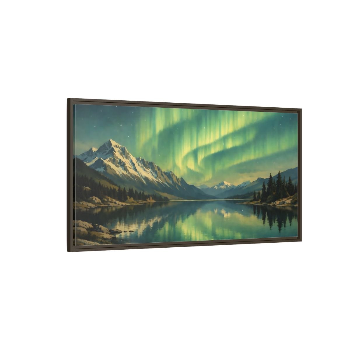 Landscape Nature Aurora Borealis Green - Framed Canvas Wall Art Print - YesArtYes