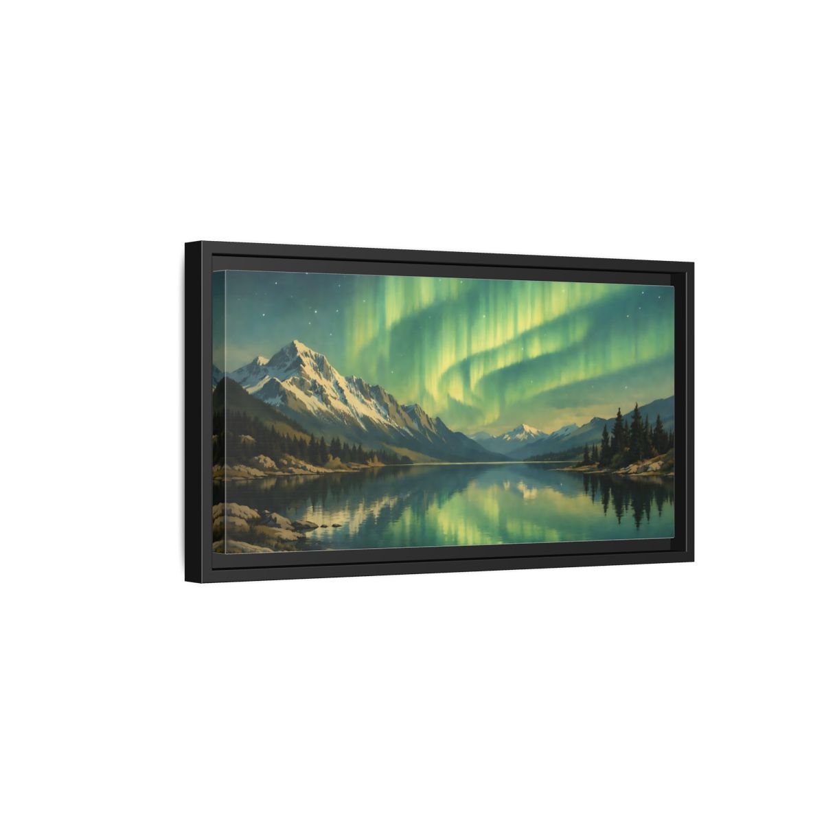 Landscape Nature Aurora Borealis Green - Framed Canvas Wall Art Print - YesArtYes