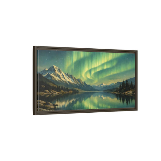 Landscape Nature Aurora Borealis Green - Framed Canvas Wall Art Print - YesArtYes