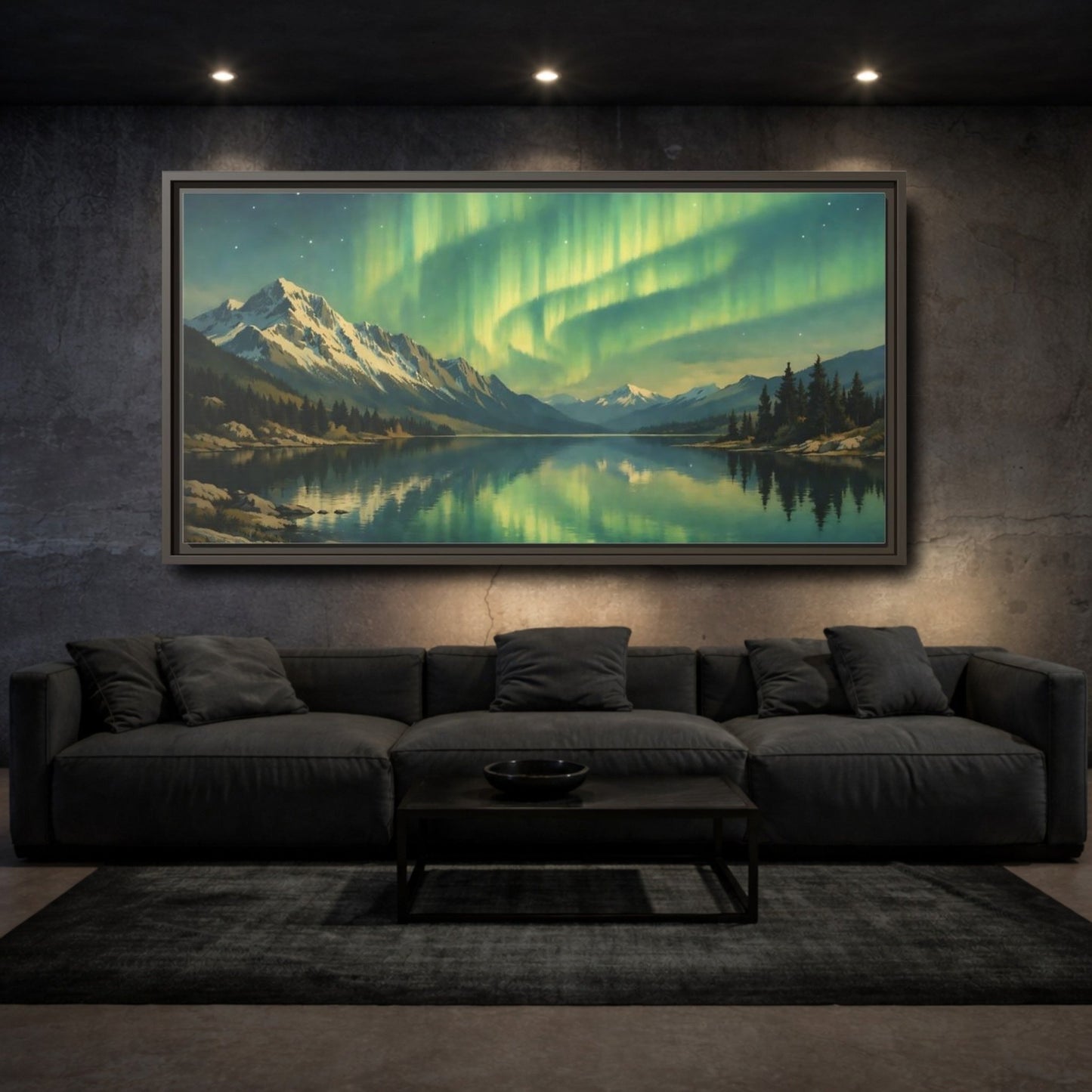 Landscape Nature Aurora Borealis Green - Framed Canvas Wall Art Print - YesArtYes