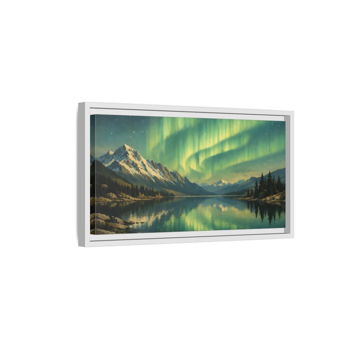 Landscape Nature Aurora Borealis Green - Framed Canvas Wall Art Print - YesArtYes