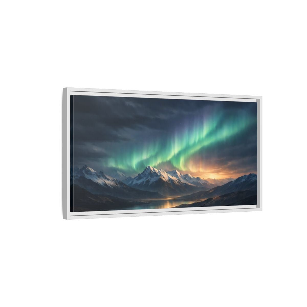 Landscape Nature Aurora Borealis Green Mountain - Framed Canvas Wall Art Print - YesArtYes