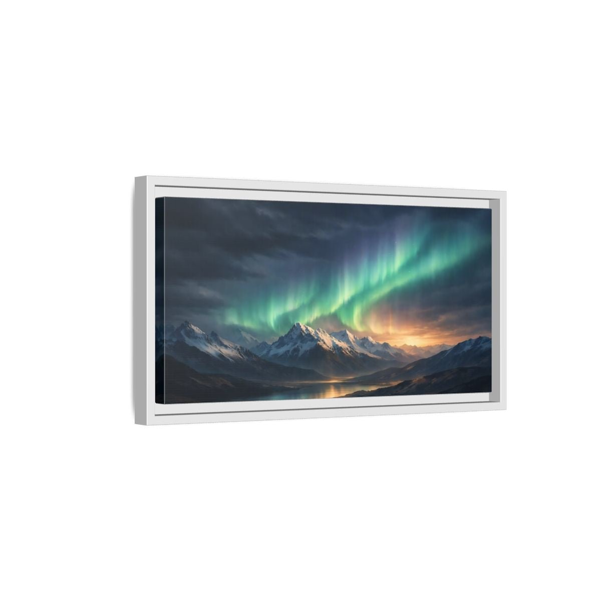 Landscape Nature Aurora Borealis Green Mountain - Framed Canvas Wall Art Print - YesArtYes