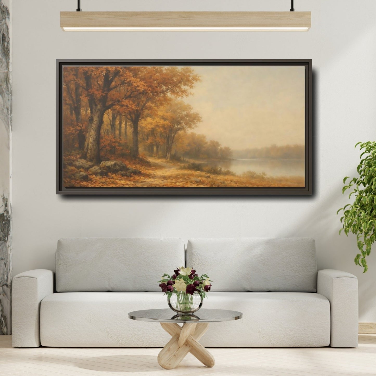 Landscape Nature Autumn Forest Lake - Framed Canvas Wall Art Print - YesArtYes