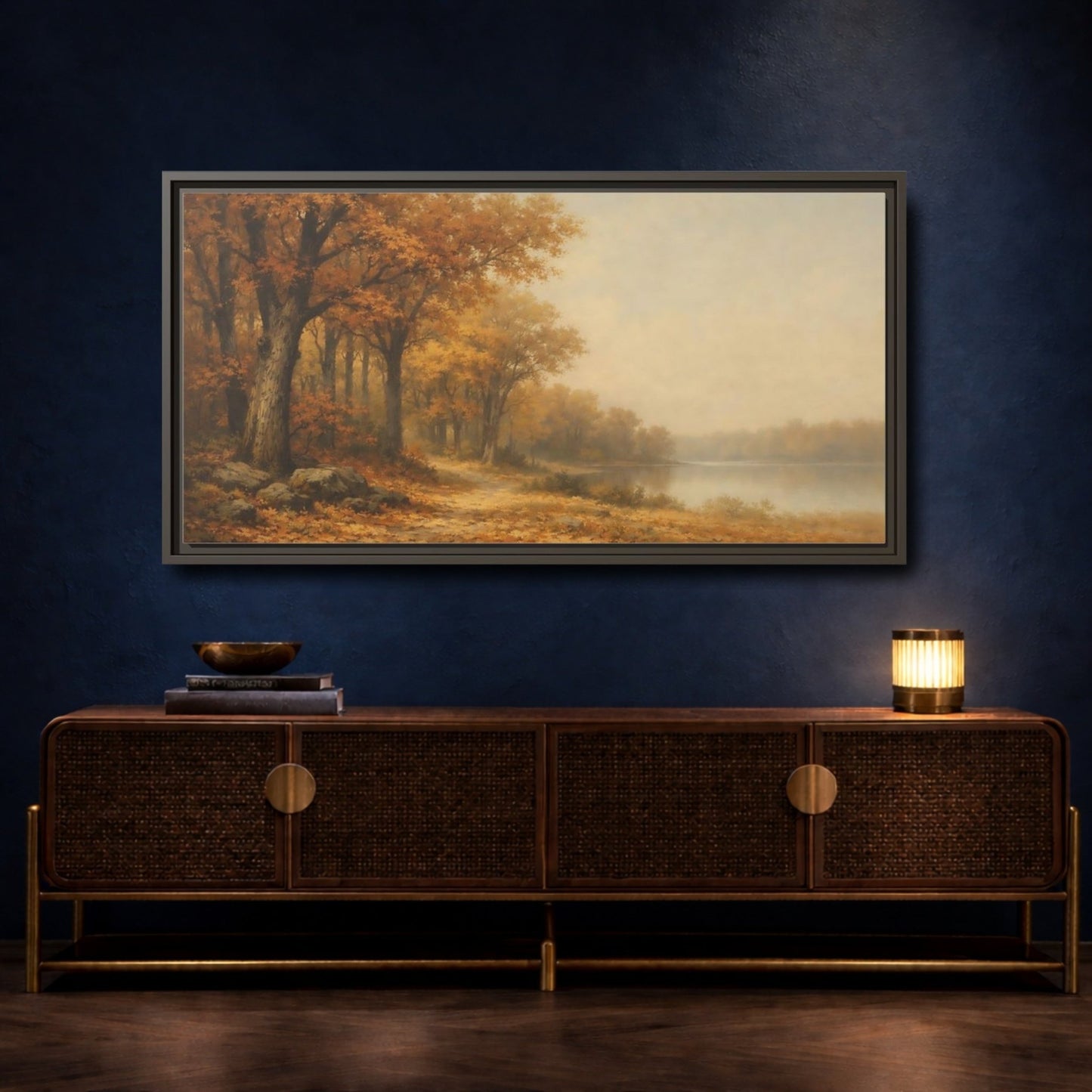 Landscape Nature Autumn Forest Lake - Framed Canvas Wall Art Print - YesArtYes
