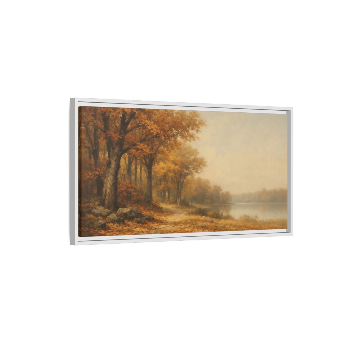 Landscape Nature Autumn Forest Lake - Framed Canvas Wall Art Print - YesArtYes