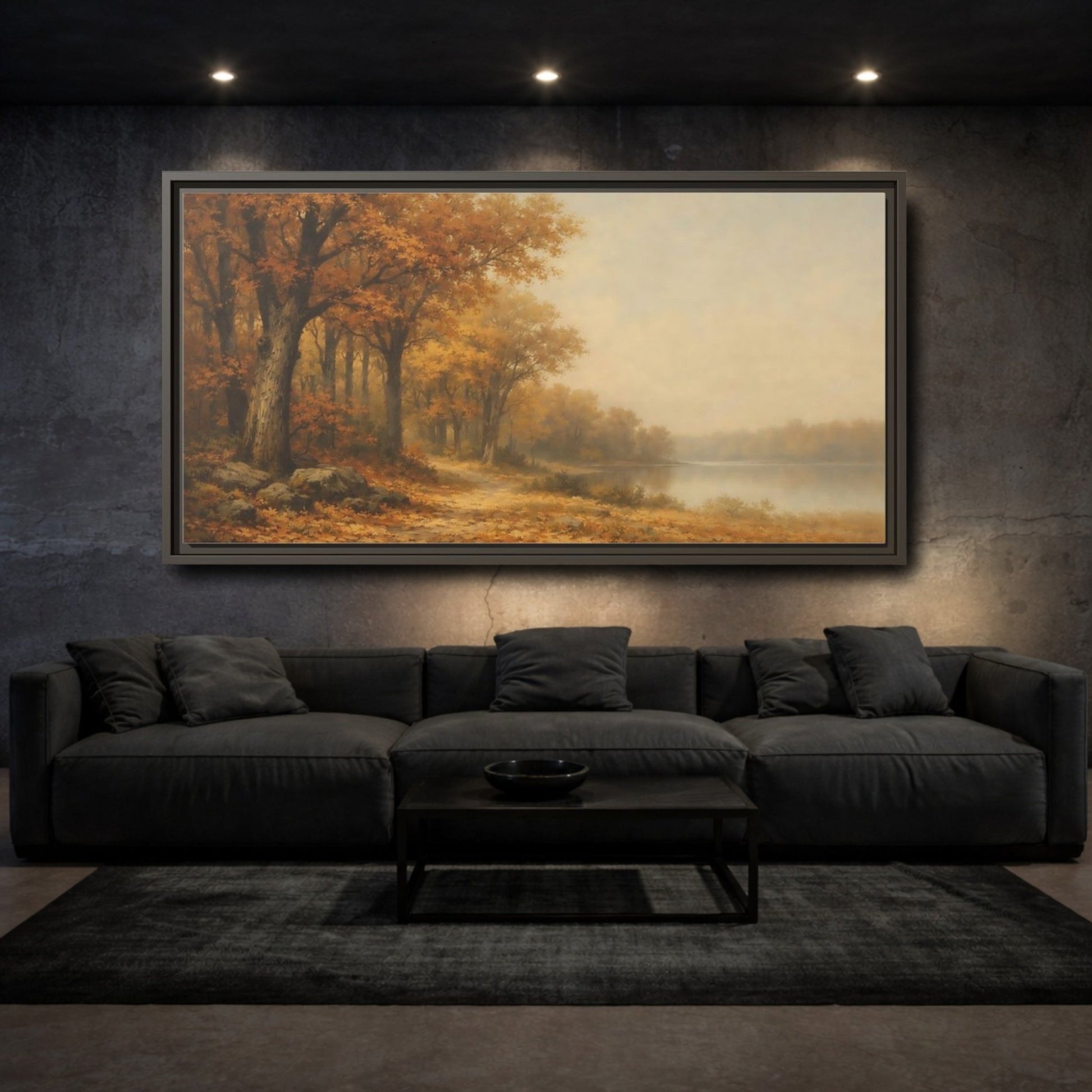 Landscape Nature Autumn Forest Lake - Framed Canvas Wall Art Print - YesArtYes