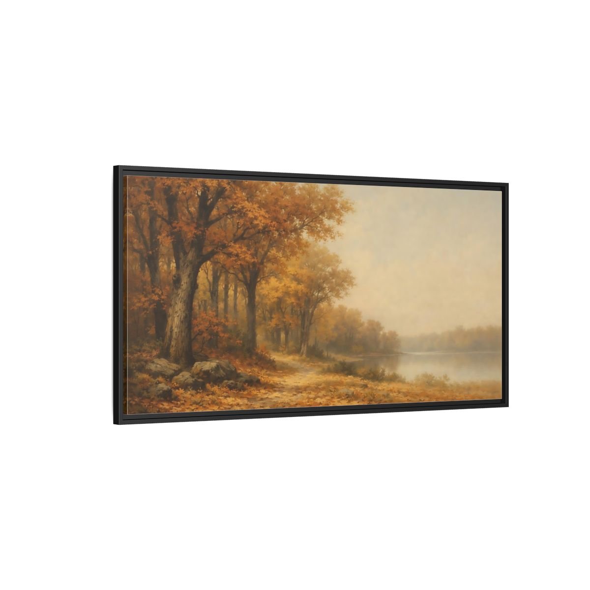 Landscape Nature Autumn Forest Lake - Framed Canvas Wall Art Print - YesArtYes