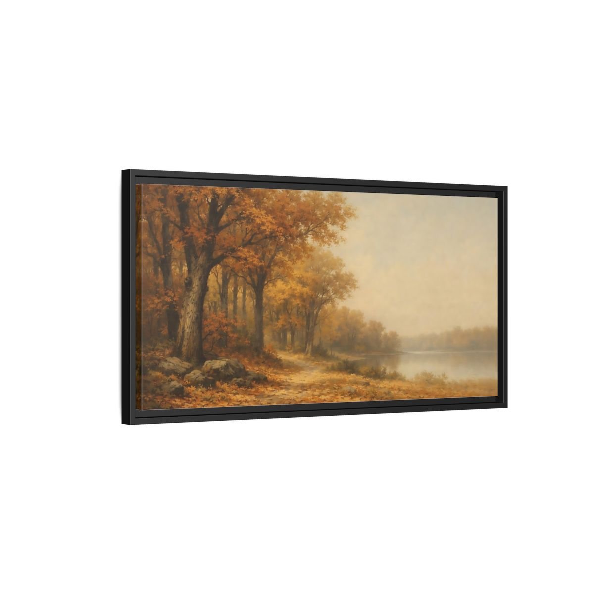 Landscape Nature Autumn Forest Lake - Framed Canvas Wall Art Print - YesArtYes