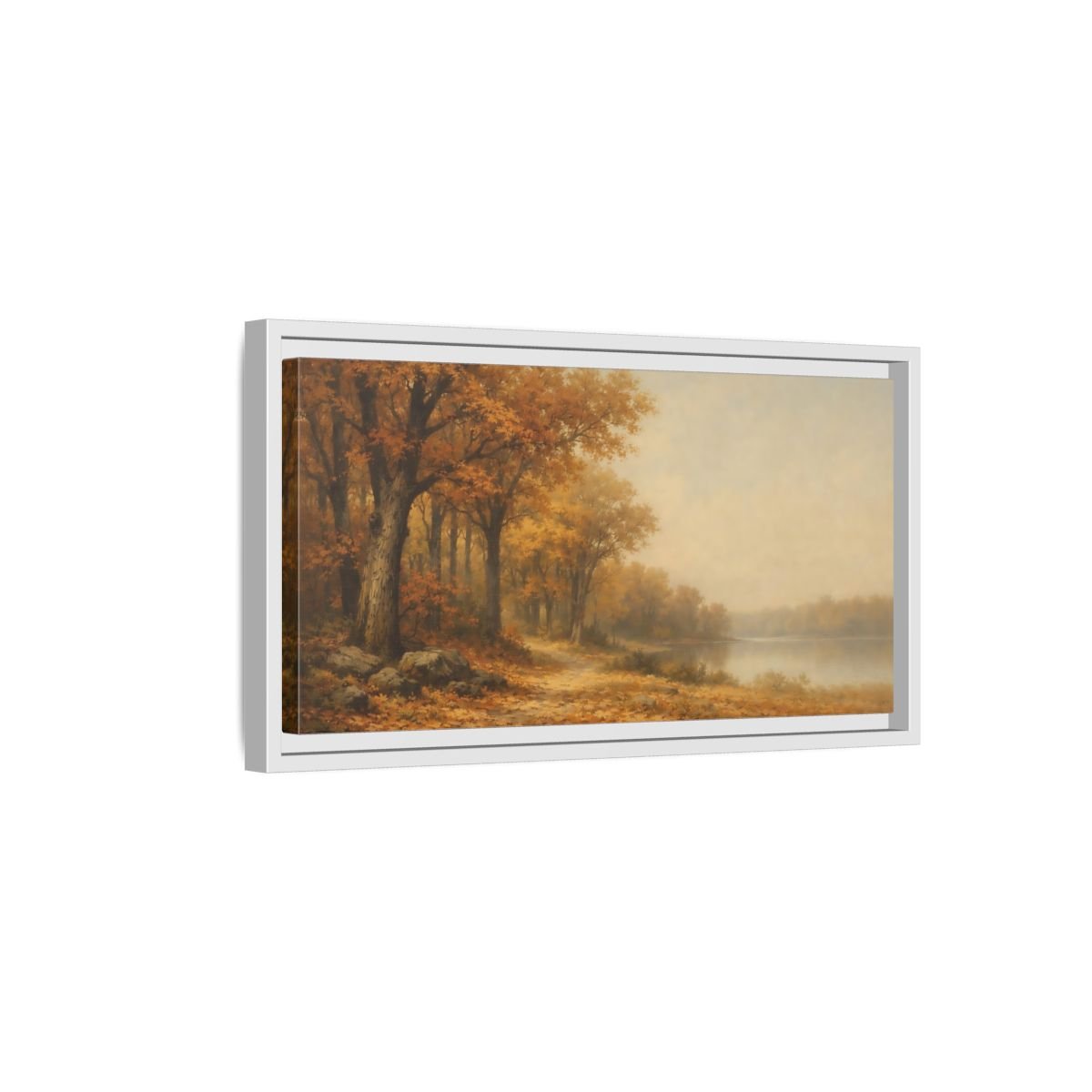 Landscape Nature Autumn Forest Lake - Framed Canvas Wall Art Print - YesArtYes