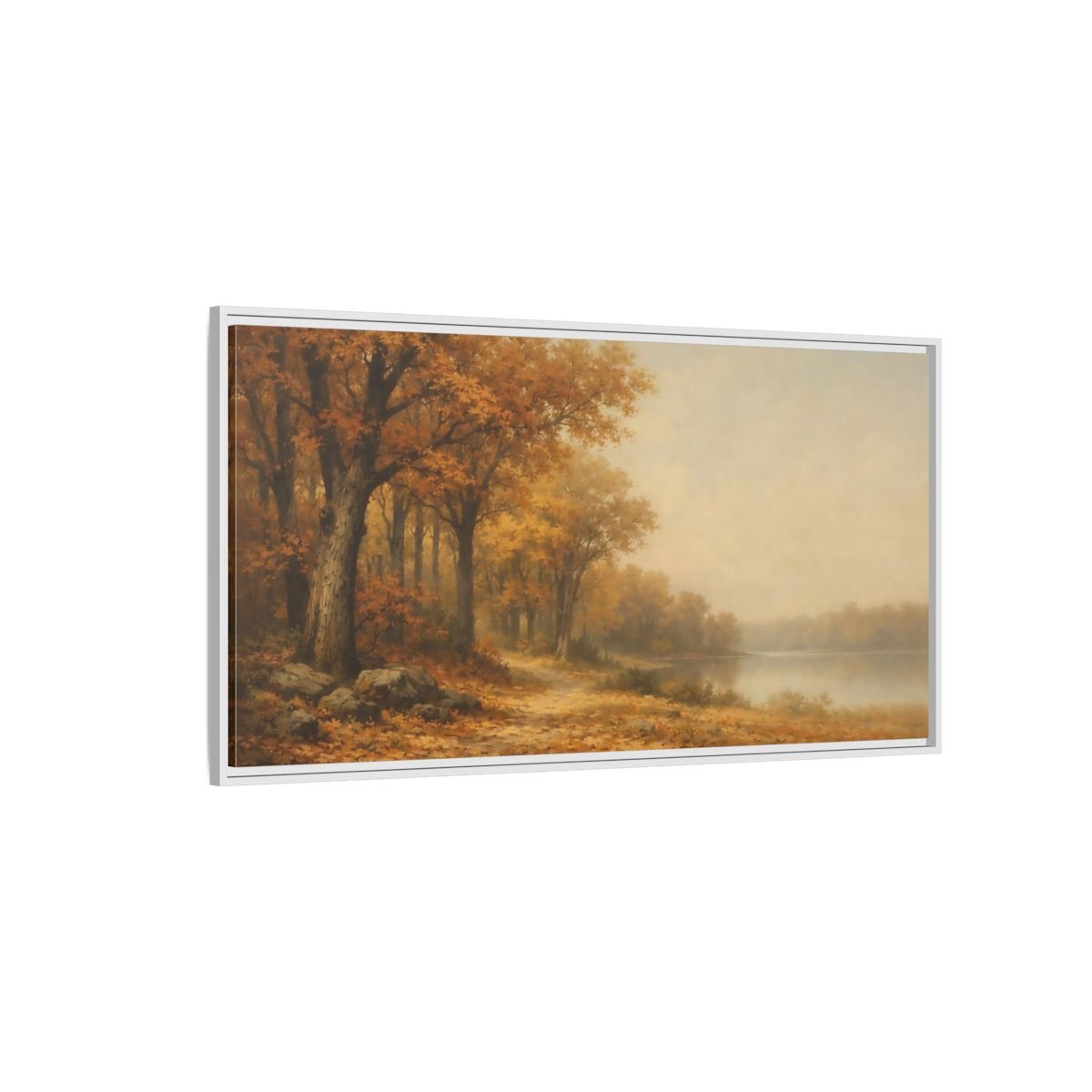 Landscape Nature Autumn Forest Lake - Framed Canvas Wall Art Print - YesArtYes