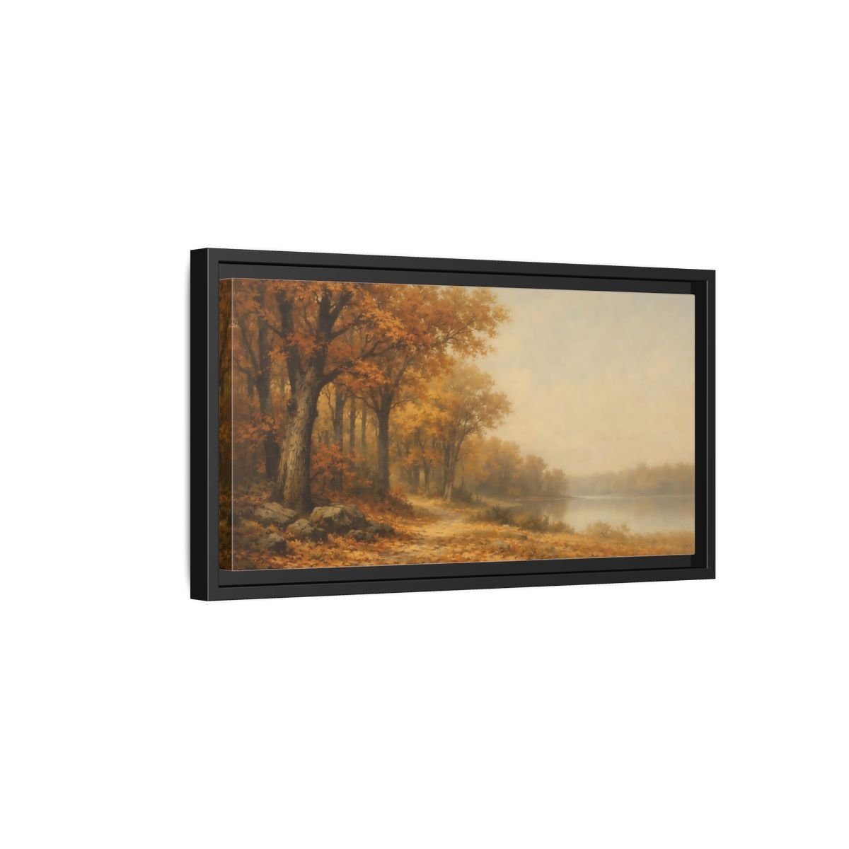 Landscape Nature Autumn Forest Lake - Framed Canvas Wall Art Print - YesArtYes