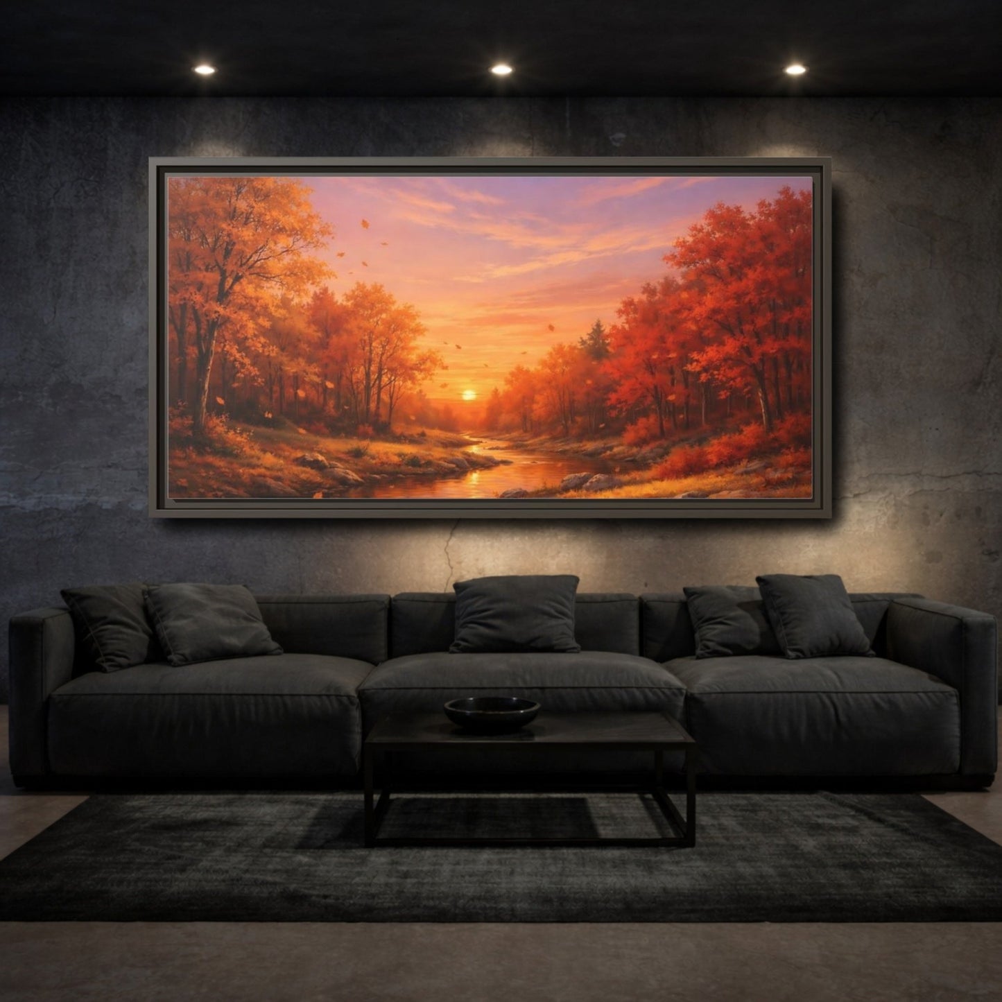 Landscape Nature Autumn Sunset - Framed Canvas Wall Art Print - YesArtYes