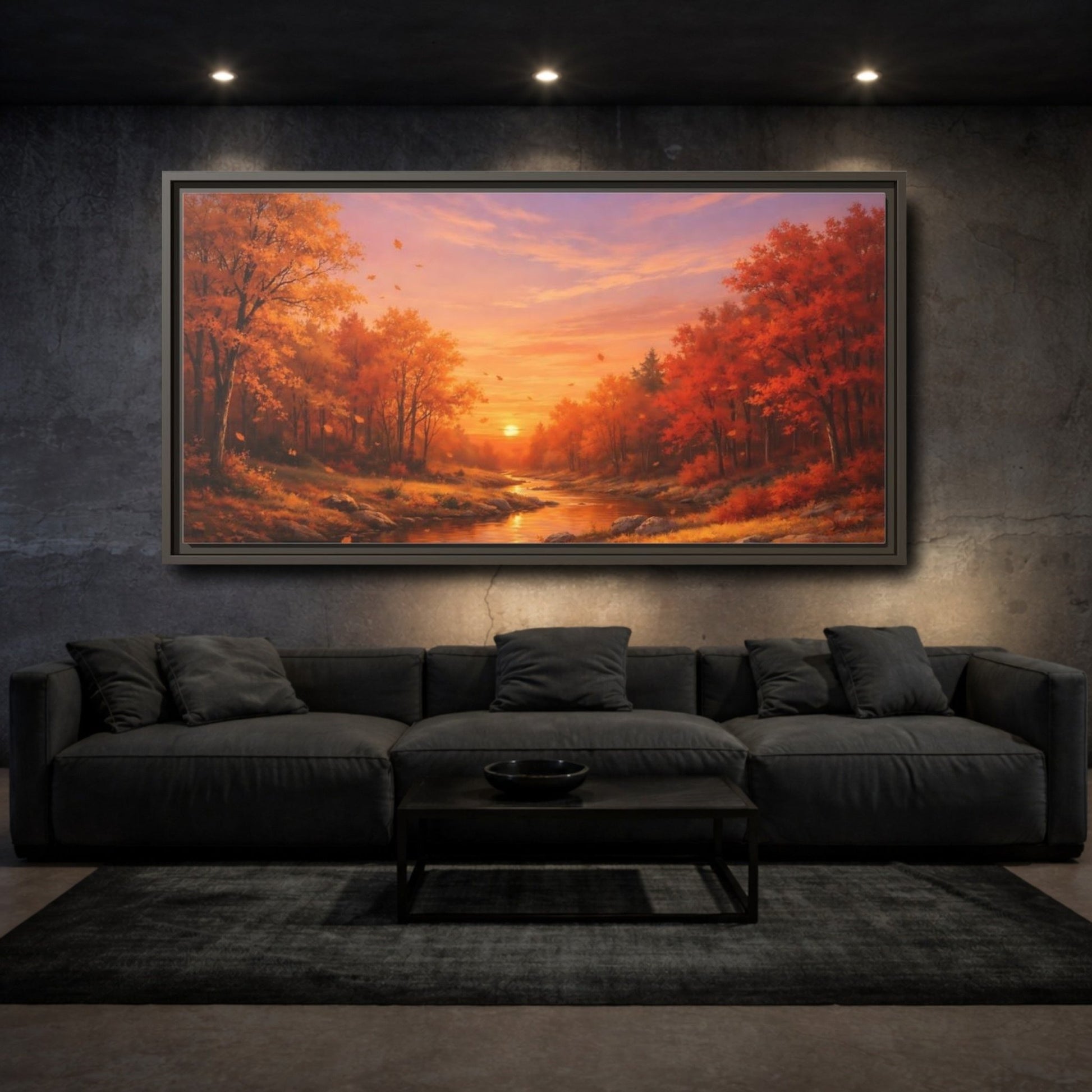Landscape Nature Autumn Sunset - Framed Canvas Wall Art Print - YesArtYes