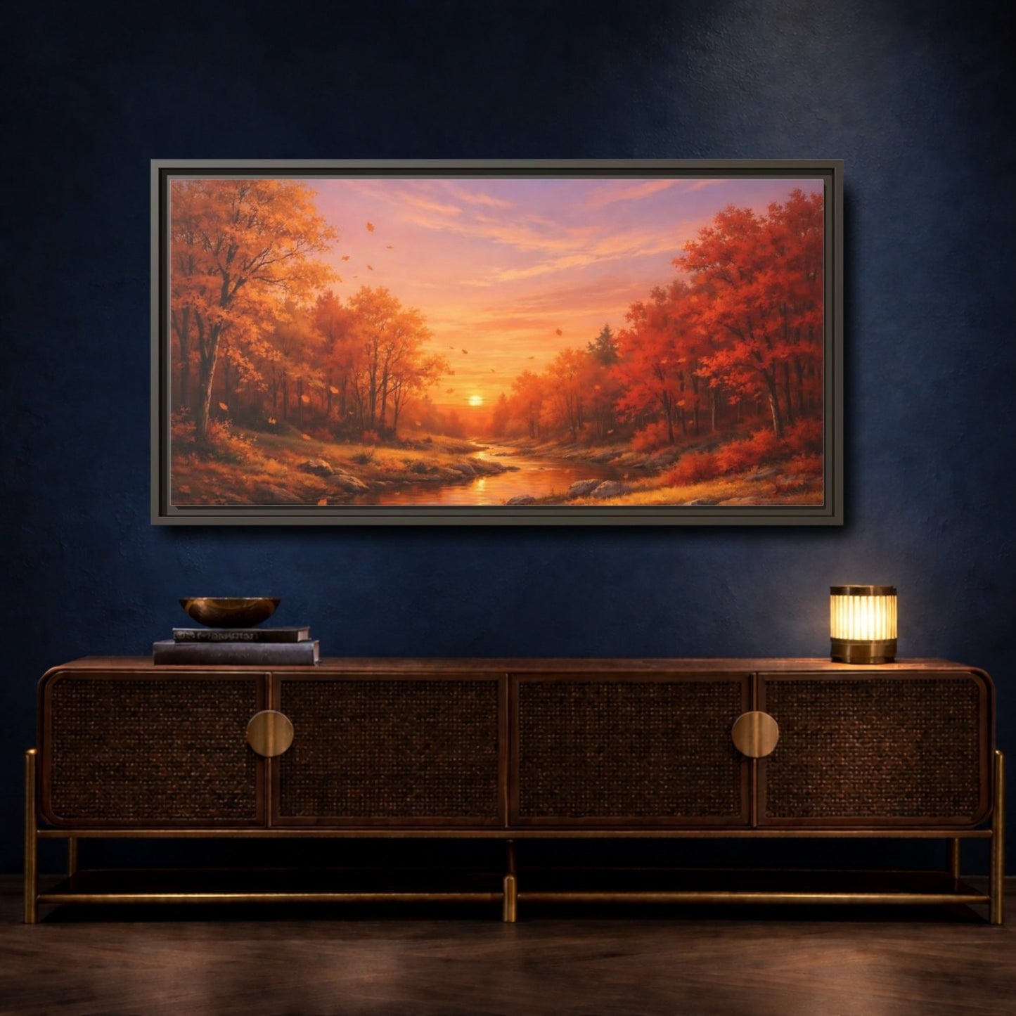 Landscape Nature Autumn Sunset - Framed Canvas Wall Art Print - YesArtYes