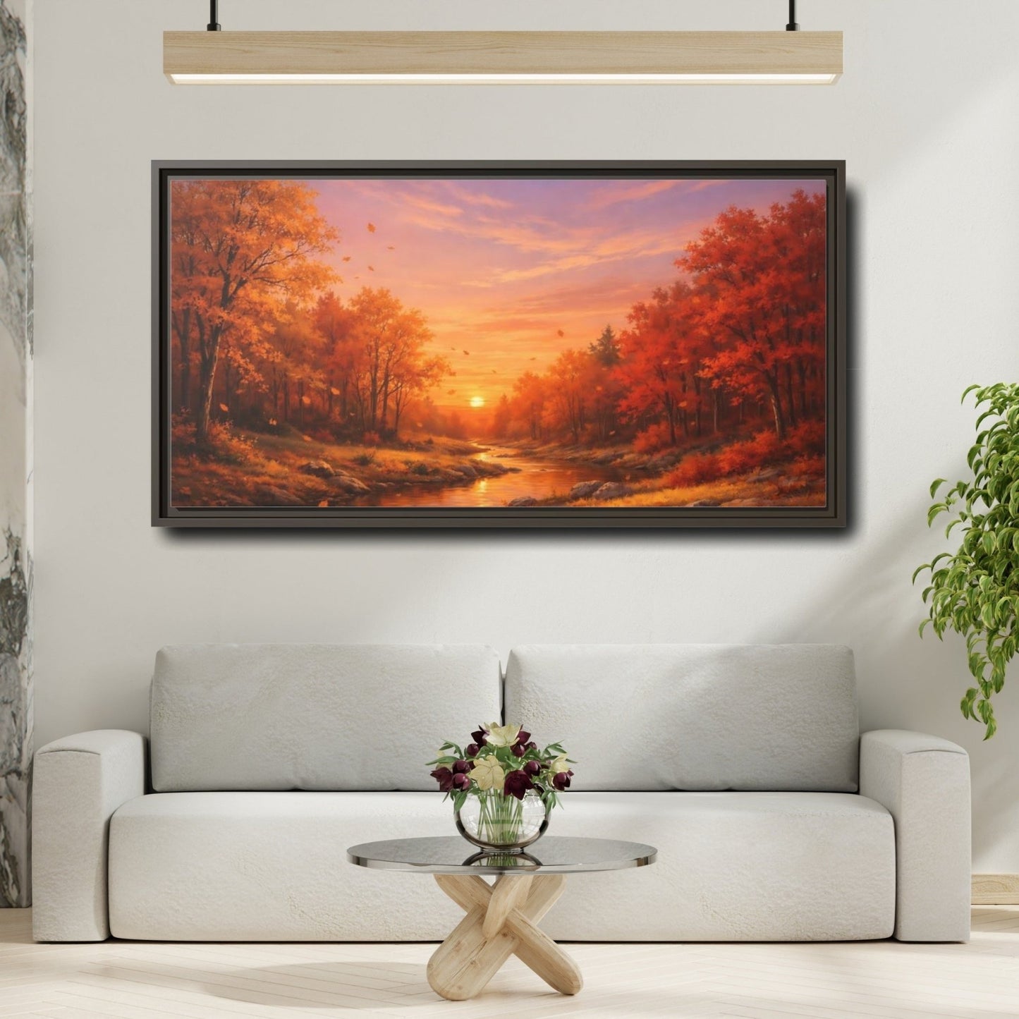 Landscape Nature Autumn Sunset - Framed Canvas Wall Art Print - YesArtYes