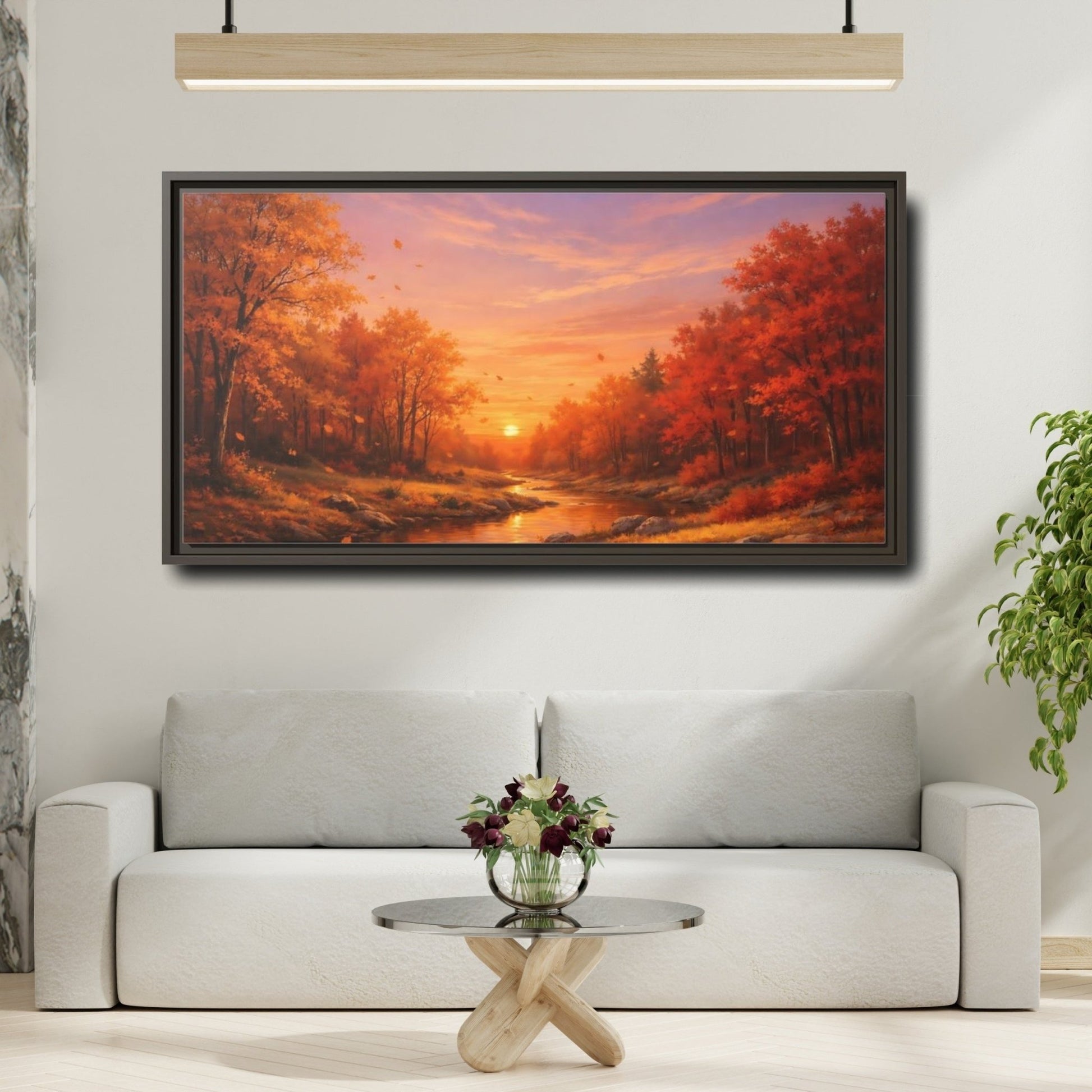 Landscape Nature Autumn Sunset - Framed Canvas Wall Art Print - YesArtYes