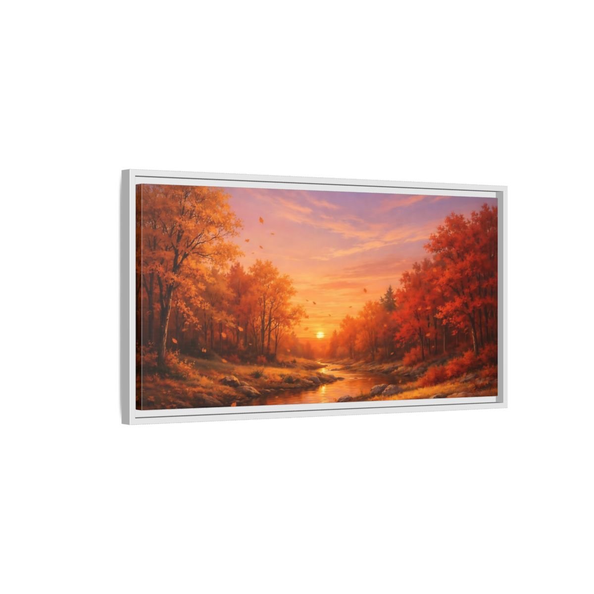 Landscape Nature Autumn Sunset - Framed Canvas Wall Art Print - YesArtYes