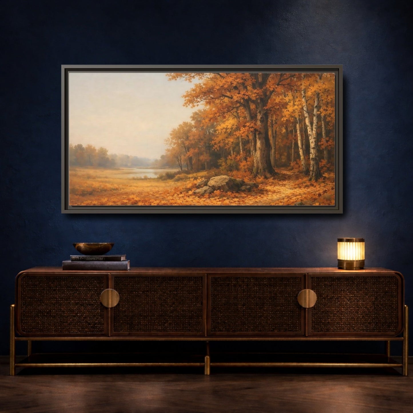 Landscape Nature Autumn Trees Forest - Framed Canvas Wall Art Print - YesArtYes