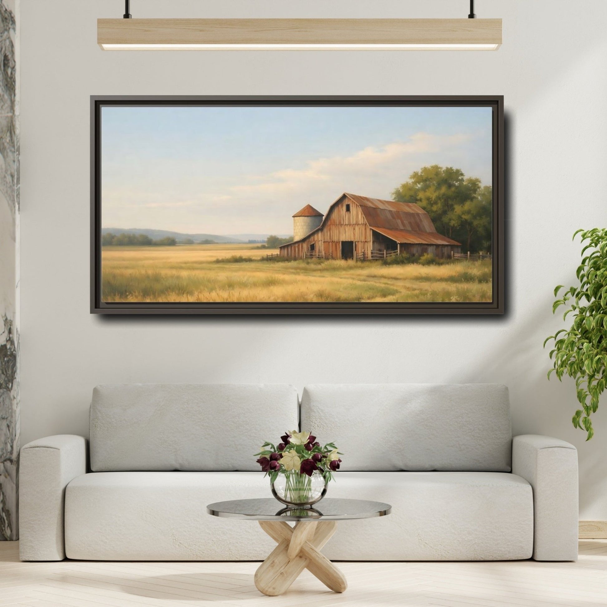 Landscape Nature Barn Rustic Farm - Framed Canvas Wall Art Print - YesArtYes