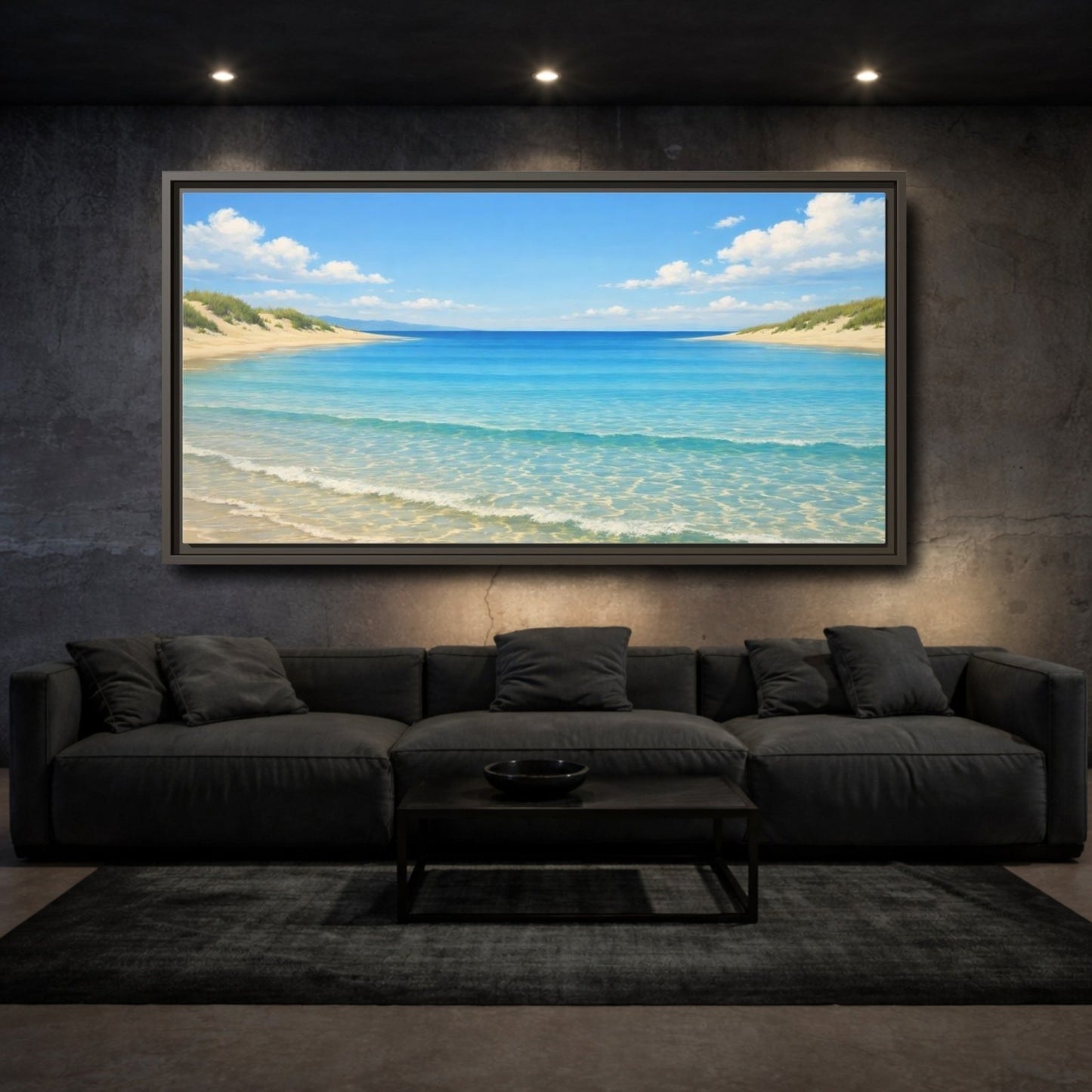 Landscape Nature Beach Blue - Framed Canvas Wall Art Print - YesArtYes