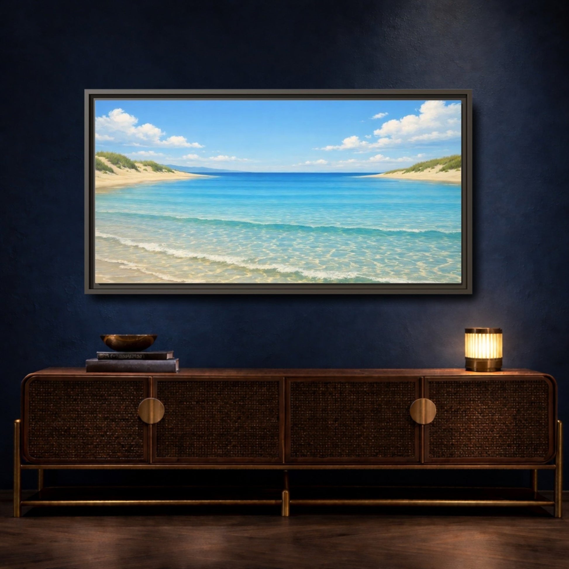 Landscape Nature Beach Blue - Framed Canvas Wall Art Print - YesArtYes