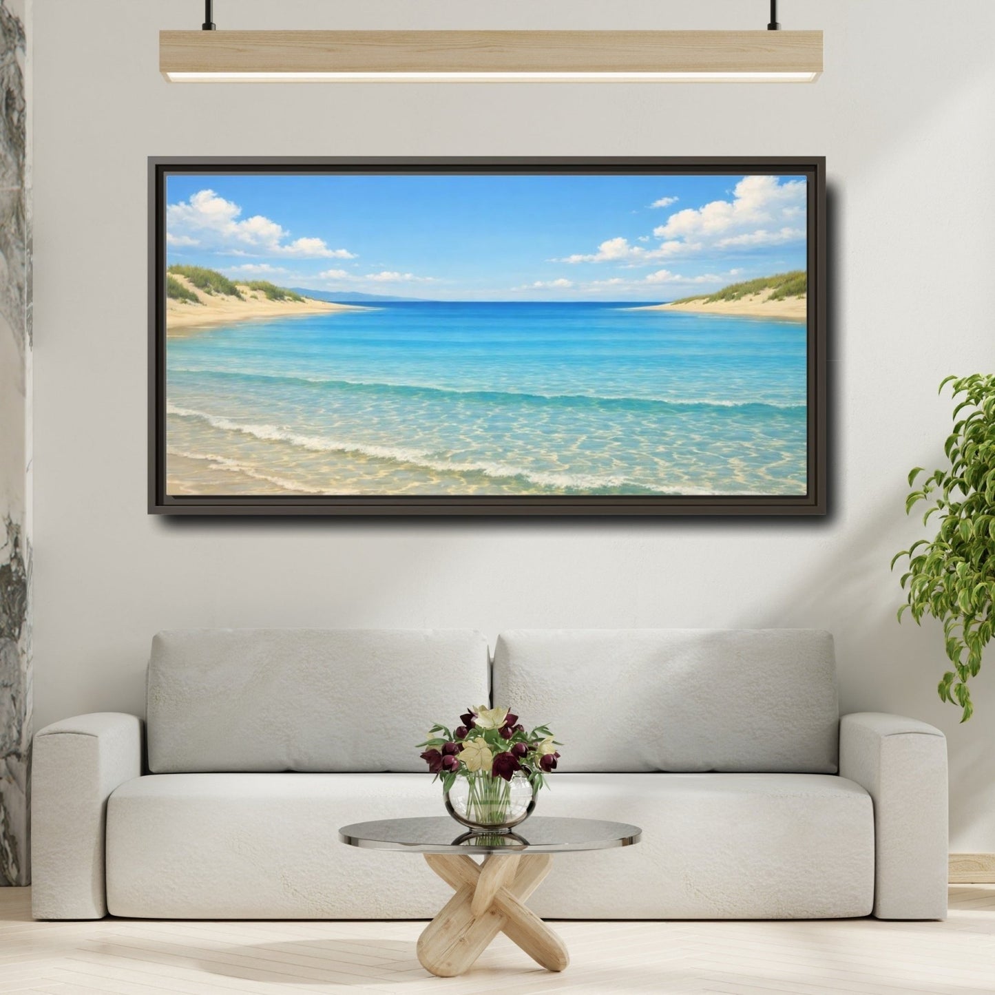 Landscape Nature Beach Blue - Framed Canvas Wall Art Print - YesArtYes