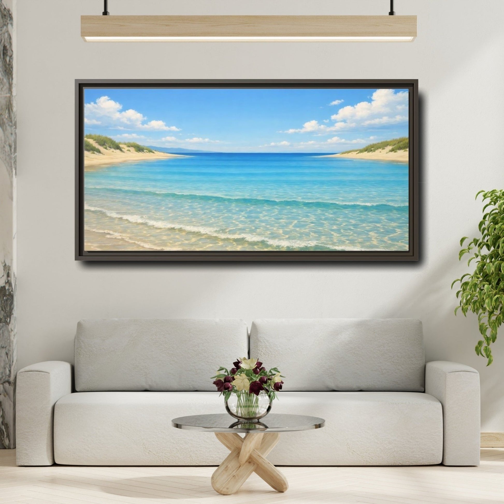 Landscape Nature Beach Blue - Framed Canvas Wall Art Print - YesArtYes
