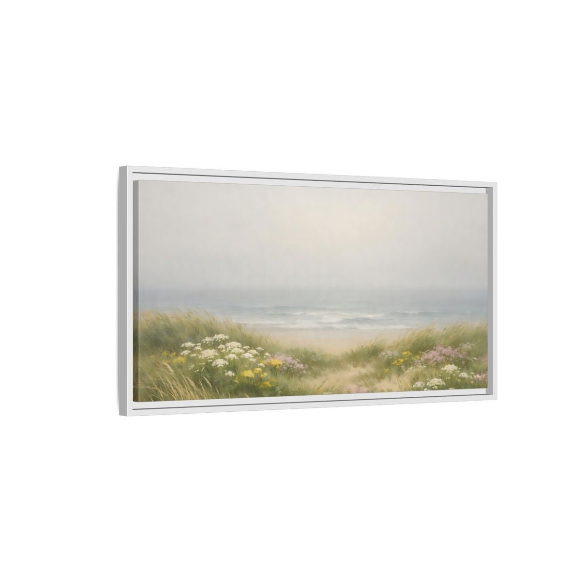 Landscape Nature Beach Dunes Misty Coastal - Framed Canvas Wall Art Print - YesArtYes