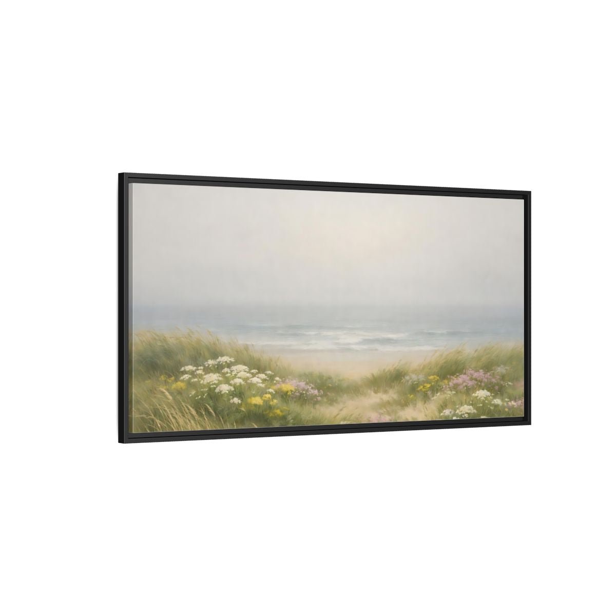 Landscape Nature Beach Dunes Misty Coastal - Framed Canvas Wall Art Print - YesArtYes