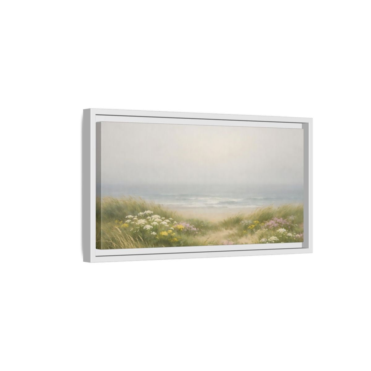 Landscape Nature Beach Dunes Misty Coastal - Framed Canvas Wall Art Print - YesArtYes