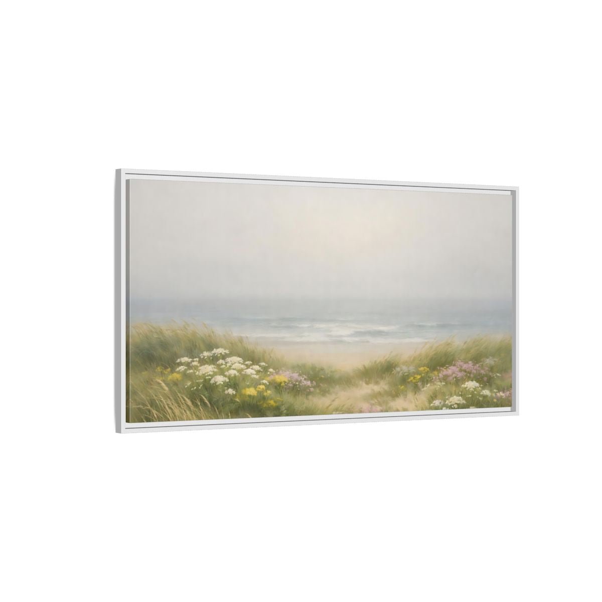 Landscape Nature Beach Dunes Misty Coastal - Framed Canvas Wall Art Print - YesArtYes