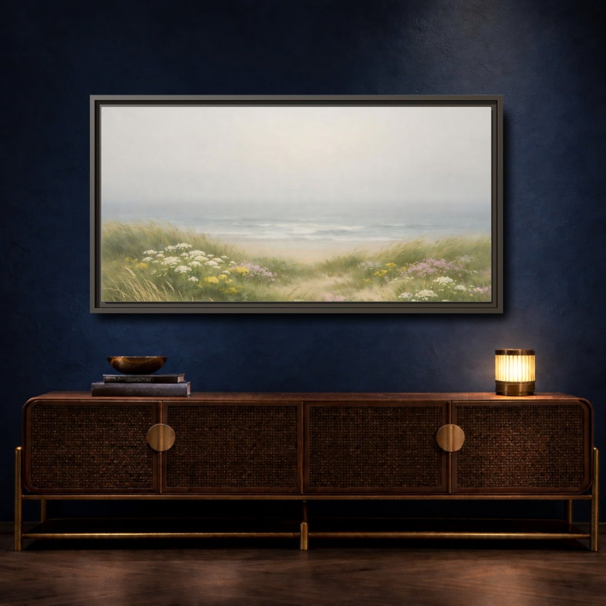 Landscape Nature Beach Dunes Misty Coastal - Framed Canvas Wall Art Print - YesArtYes