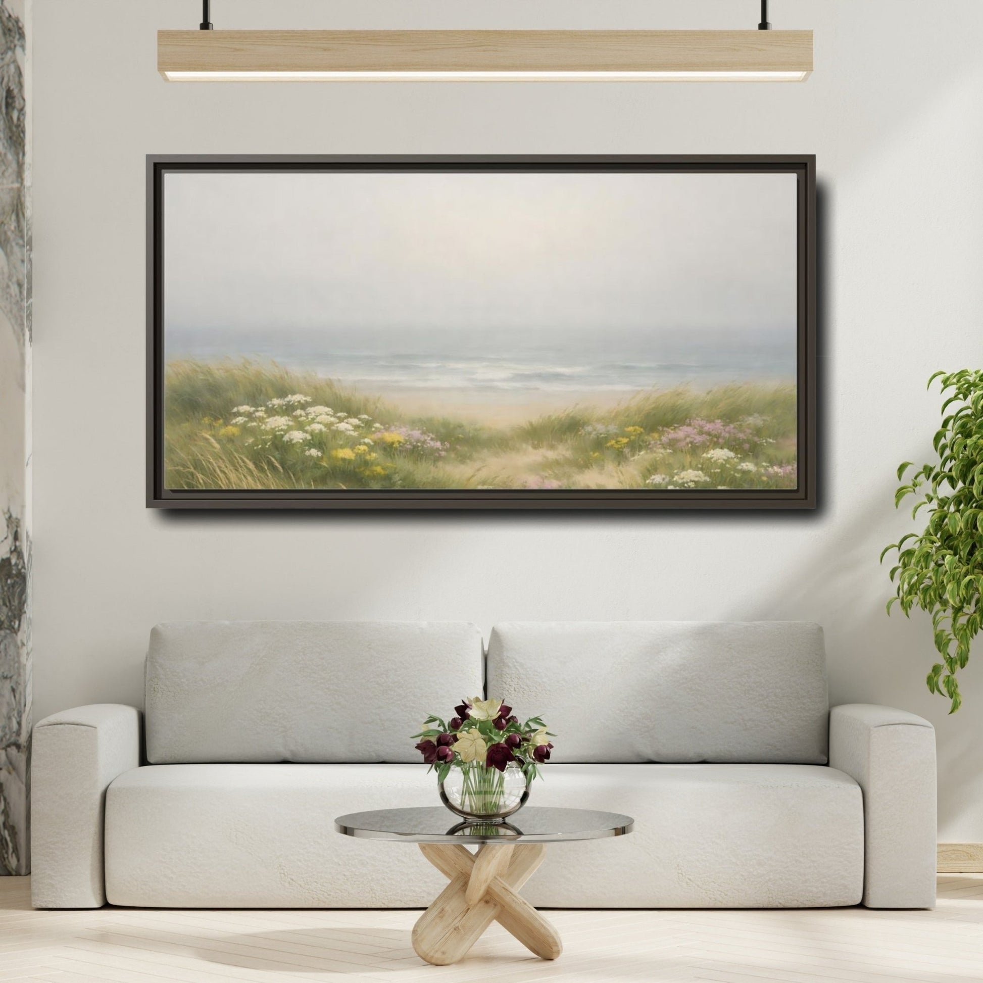 Landscape Nature Beach Dunes Misty Coastal - Framed Canvas Wall Art Print - YesArtYes